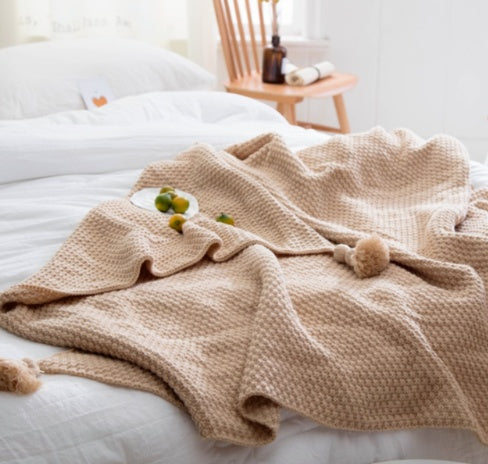 Nordic fringed knit ball blanket wool