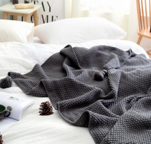 Nordic Fringed Knit Ball Blanket: Cozy Layers with Scandinavian Charm
