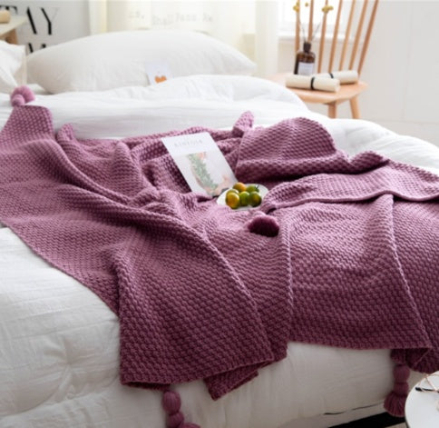 Nordic fringed knit ball blanket wool